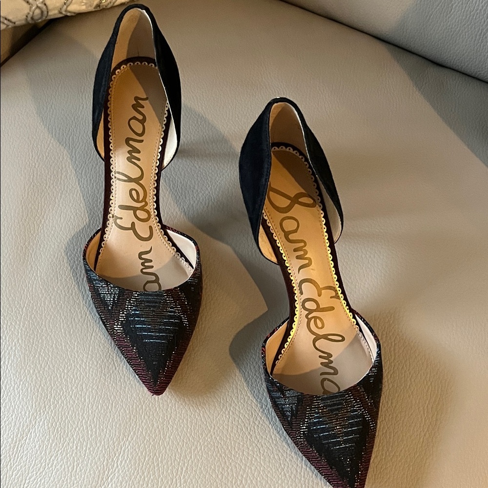 Sam Edelman Black and Burgundy Patterned Heels